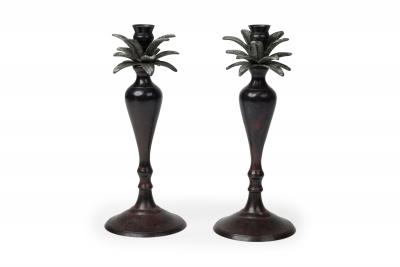 Pair of Mid Century Bronze Palm Tree Candlesticks