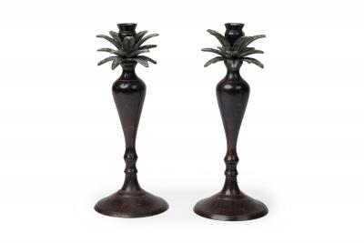 Pair of Mid Century Bronze Palm Tree Candlesticks