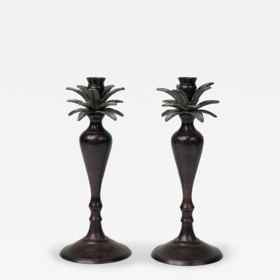 Pair of Mid Century Bronze Palm Tree Candlesticks