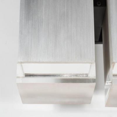 Pair of Mid Century Brushed Aluminum Down Light Sconce with Lucite Detailing