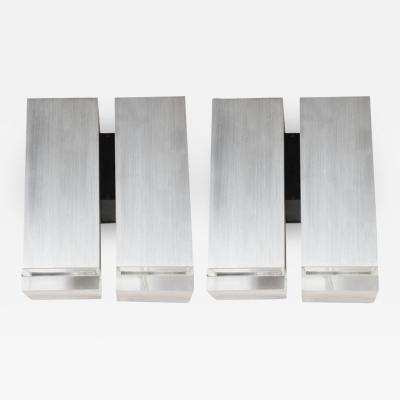 Pair of Mid Century Brushed Aluminum Down Light Sconce with Lucite Detailing