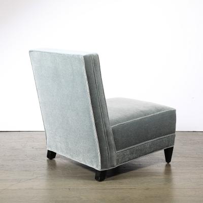 Pair of Mid Century Button Back Detailed Slipper Chairs in Powder Blue Mohair