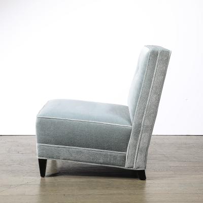 Pair of Mid Century Button Back Detailed Slipper Chairs in Powder Blue Mohair