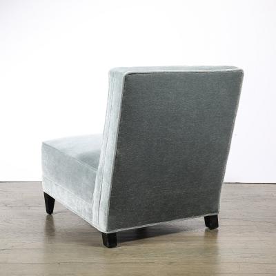 Pair of Mid Century Button Back Detailed Slipper Chairs in Powder Blue Mohair