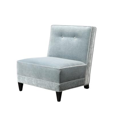 Pair of Mid Century Button Back Detailed Slipper Chairs in Powder Blue Mohair