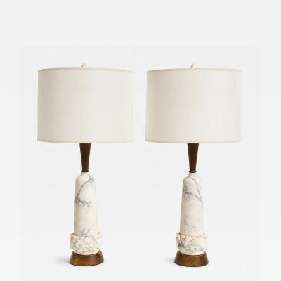 Pair of Mid Century Carved Marble Table Lamps Italy 1960s 