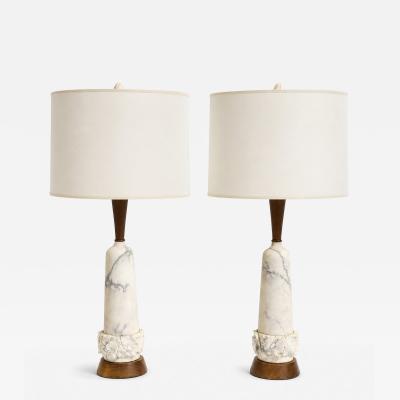 Pair of Mid Century Carved Marble Table Lamps Italy 1960s 