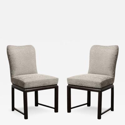 Pair of Mid Century Chairs in Ebonized Walnut Base W Holly Hunt Fabric