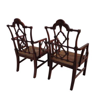 Pair of Mid Century Chinese Chippendale Arm Chairs