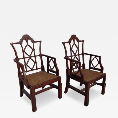 Pair of Mid Century Chinese Chippendale Arm Chairs