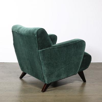 Pair of Mid Century Curvilinear Green Mohair Lounge Chairs w Ebonized Supports