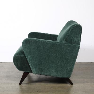 Pair of Mid Century Curvilinear Green Mohair Lounge Chairs w Ebonized Supports