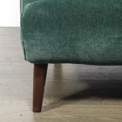 Pair of Mid Century Curvilinear Green Mohair Lounge Chairs w Ebonized Supports