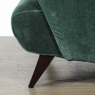 Pair of Mid Century Curvilinear Green Mohair Lounge Chairs w Ebonized Supports