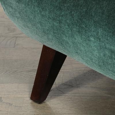 Pair of Mid Century Curvilinear Green Mohair Lounge Chairs w Ebonized Supports