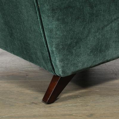 Pair of Mid Century Curvilinear Green Mohair Lounge Chairs w Ebonized Supports
