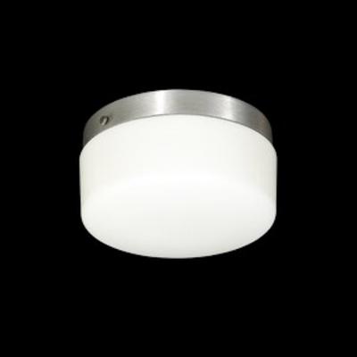 Pair of Mid Century Cylindrical Milk Glass Flush Mounts w Brushed Aluminum