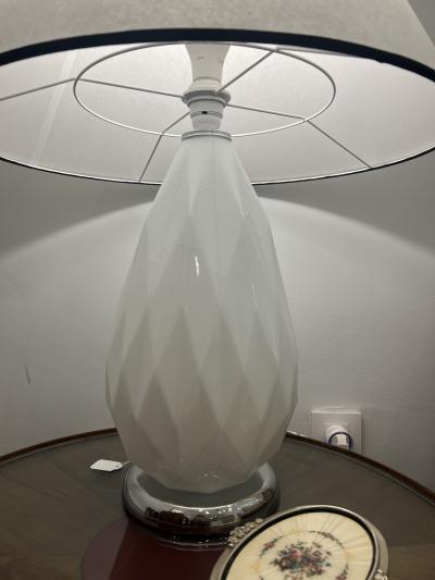 Pair of Mid Century Faceted Opalescent Glass Table Lamps Custom Parchment Shades
