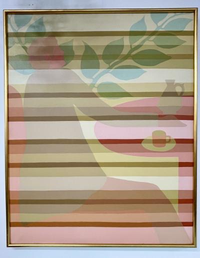 Pair of Mid Century Framed Oil on Canvas Tea Time Signed Melbardis 1979