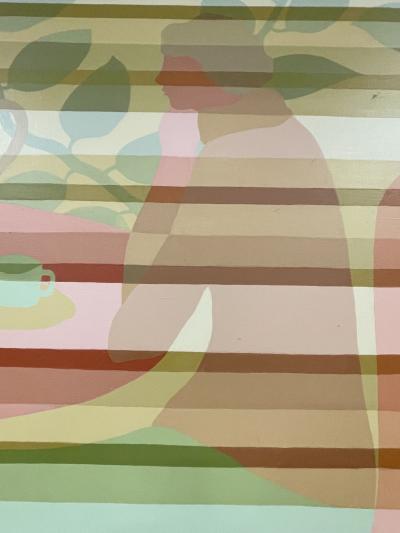 Pair of Mid Century Framed Oil on Canvas Tea Time Signed Melbardis 1979