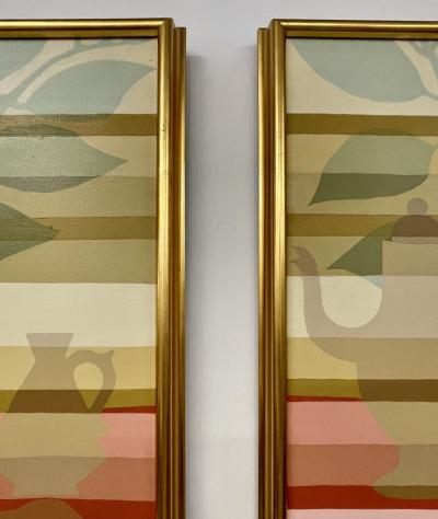 Pair of Mid Century Framed Oil on Canvas Tea Time Signed Melbardis 1979