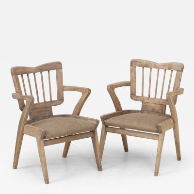 Pair of Mid Century French Armchairs in Bleached Beech Wood