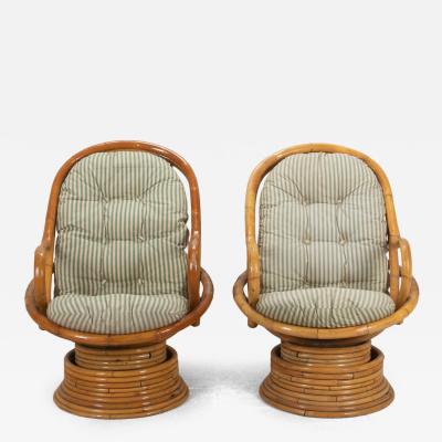 Pair of Mid Century French Bamboo Turning and Swinging Armchairs