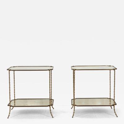 Pair of Mid Century French Brass Maison Bagues Side Tables