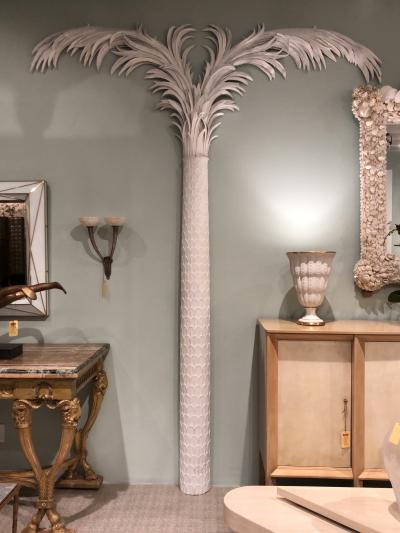 Pair of Mid Century French Style White Resin Pilaster Palm Trees