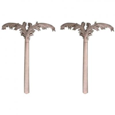 Pair of Mid Century French Style White Resin Pilaster Palm Trees