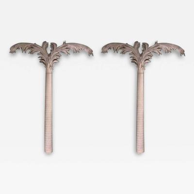 Pair of Mid Century French Style White Resin Pilaster Palm Trees