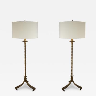 Pair of Mid Century Gilt Wrought Iron Floor Lamps