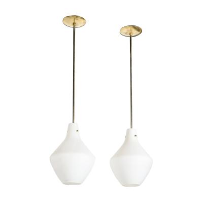 Pair of Mid Century Hand Blown Frosted Organic Murano Glass Pendant Chandeliers