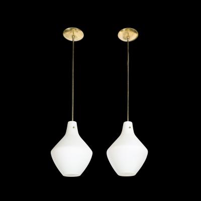 Pair of Mid Century Hand Blown Frosted Organic Murano Glass Pendant Chandeliers