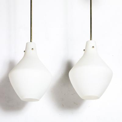 Pair of Mid Century Hand Blown Frosted Organic Murano Glass Pendant Chandeliers