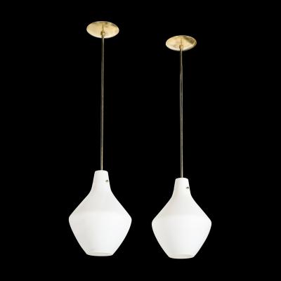 Pair of Mid Century Hand Blown Frosted Organic Murano Glass Pendant Chandeliers