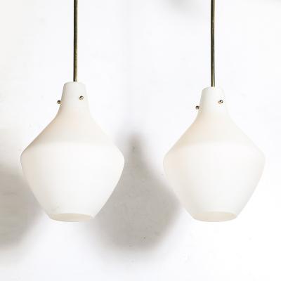 Pair of Mid Century Hand Blown Frosted Organic Murano Glass Pendant Chandeliers
