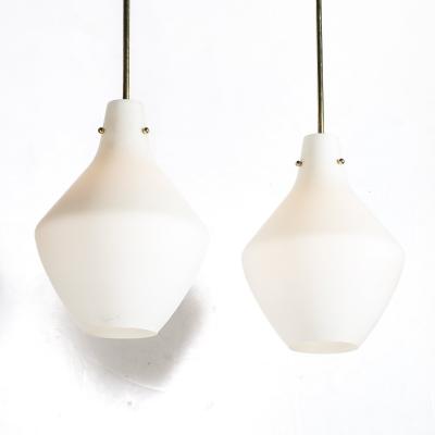 Pair of Mid Century Hand Blown Frosted Organic Murano Glass Pendant Chandeliers