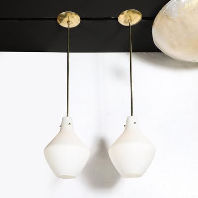 Pair of Mid Century Hand Blown Frosted Organic Murano Glass Pendant Chandeliers