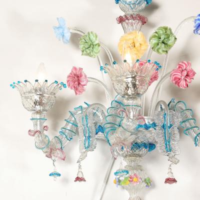Pair of Mid Century Hand Blown Murano 3 Arm Classical Wall Sconces