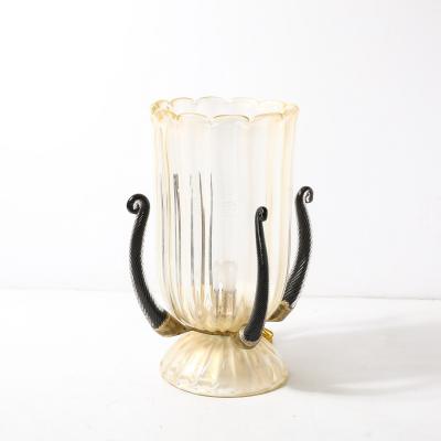 Pair of Mid Century Hand Blown Murano Fluted Glass Uplights w 24K Gold Flecks