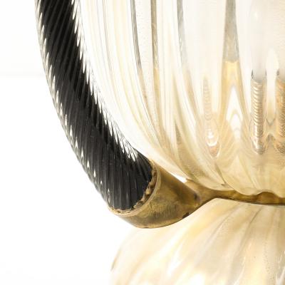 Pair of Mid Century Hand Blown Murano Fluted Glass Uplights w 24K Gold Flecks