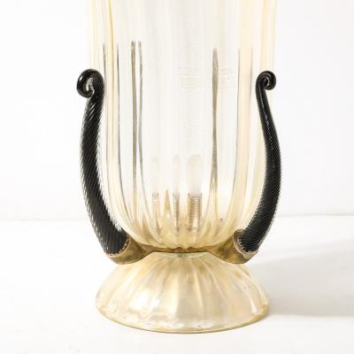 Pair of Mid Century Hand Blown Murano Fluted Glass Uplights w 24K Gold Flecks