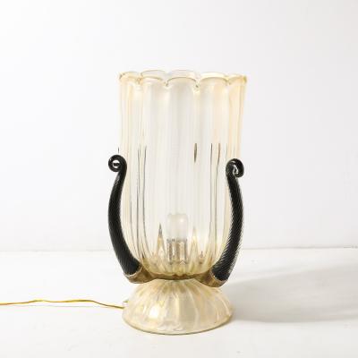 Pair of Mid Century Hand Blown Murano Fluted Glass Uplights w 24K Gold Flecks