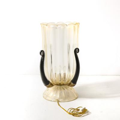 Pair of Mid Century Hand Blown Murano Fluted Glass Uplights w 24K Gold Flecks