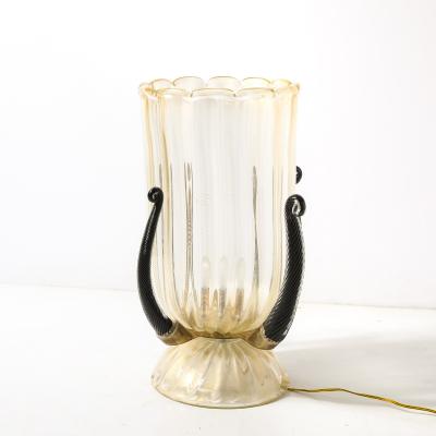 Pair of Mid Century Hand Blown Murano Fluted Glass Uplights w 24K Gold Flecks