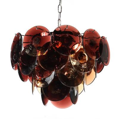 Pair of Mid Century Hand Blown Murano Glass Disc Chandeliers in Smoked Tortoise