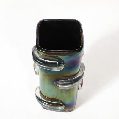 Pair of Mid Century Hand Blown Murano Iridescent Glass Vases