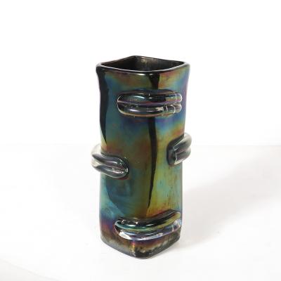 Pair of Mid Century Hand Blown Murano Iridescent Glass Vases