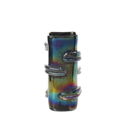 Pair of Mid Century Hand Blown Murano Iridescent Glass Vases